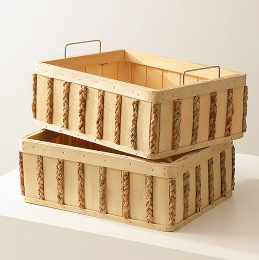 Japanese-style Wooden Storage Basket Household Desktop Sundries Storage Basket Living Room Storage Basket Rattan Basket Storage Basket Spot