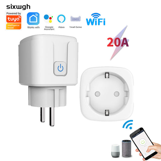 Graffiti Wifi Smart Socket 20A With Electricity Metering AI Voice Mobile Phone Remote Control European Plug Socket